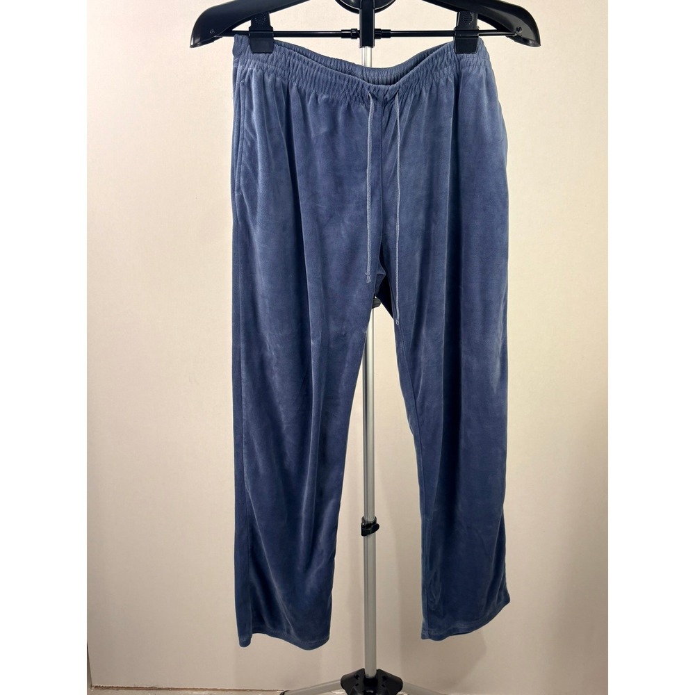 HUE Women Blue Velour Pajama Pants Elastic Waist Drawstring Pockets Small 1744